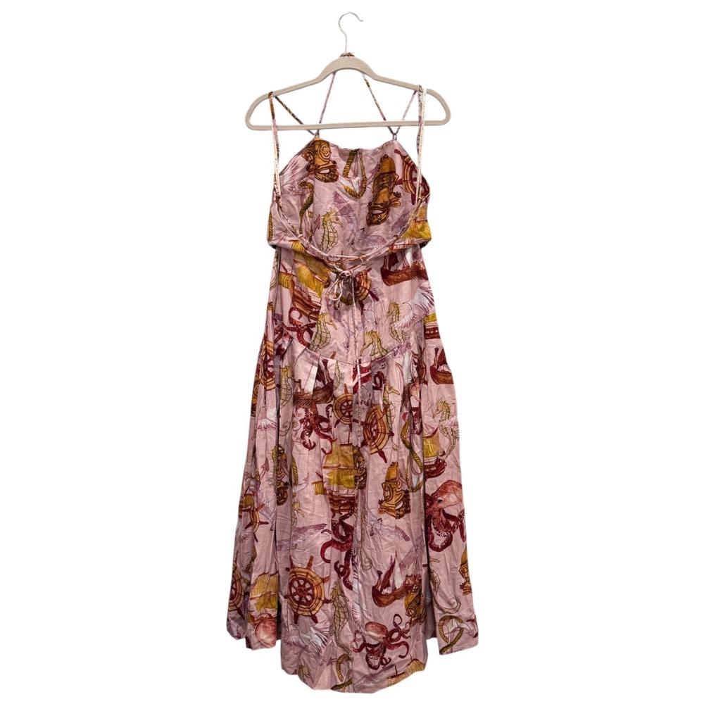 NWT Farm Rio Strappy Linen Maxi Dress Nautical Wonder Casual Beach Pink Sz XL - Picture 9 of 16